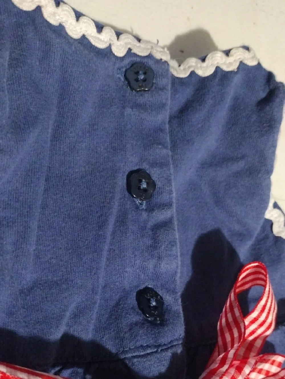 Little Me Navy Dress with Red Gingham Waist and White Trim - Picture 8 of 8